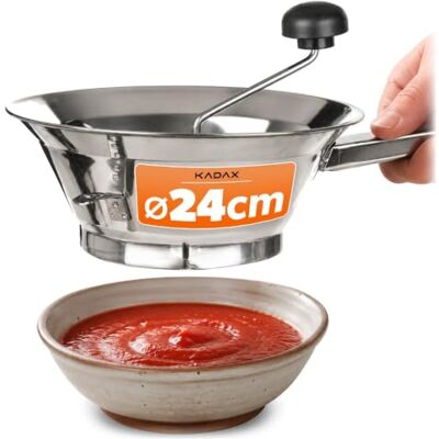 KADAX Passiermühle Ø 24 cm, manuelle Gemüsemühle aus Edelstahl, Küchengerät zum Passieren von Obst und Gemüse, Passiersieb für Babynahrung & Cremesuppen KADAX Passiermühle Ø 24 cm, manuelle Gemüsemühle aus Edelstahl, Küchengerät zum Passieren von Obst und Gemüse, Passiersieb für Babynahrung & Cremesuppen