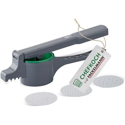 FACKELMANN Chefkoch Spätzlepresse für Kartoffeln, Spätzle, Spaghettieis & Co – Presse mit 3 Lochscheiben mit verschiedenen Stärken (2-3 mm) – Robust und ergonomisch FACKELMANN Chefkoch Spätzlepresse für Kartoffeln, Spätzle, Spaghettieis & Co – Presse mit 3 Lochscheiben mit verschiedenen Stärken (2-3 mm) – Robust und ergonomisch