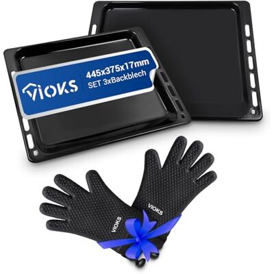 VIOKS 2 Ofen Backblech + 2 Ofenhandschuhe Ersatz für Bаuknеcht 481010539881 Emailliertes Backblech Rechteckig 445х375х18mm, Ofenhandschuhe Hitzebeständig aus Silikon, Ofenbleche für Backofen VIOKS 2 Ofen Backblech + 2 Ofenhandschuhe Ersatz für Bаuknеcht 481010539881 Emailliertes Backblech Rechteckig 445х375х18mm, Ofenhandschuhe Hitzebeständig aus Silikon, Ofenbleche für Backofen