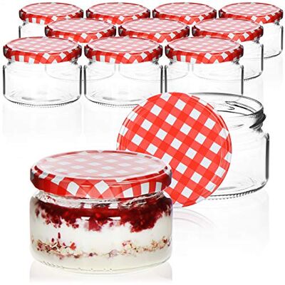 com-four ® 12x Einmachgläser mit rot/weiß kariertem Schraub-Deckel TO Ø 82 mm bis zu ca. 250 ml com-four ® 12x Einmachgläser mit rot/weiß kariertem Schraub-Deckel TO Ø 82 mm bis zu ca. 250 ml