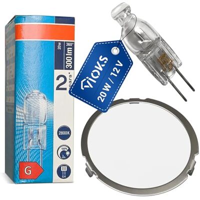 VIOKS Halogen Leuchtmittel 20W 12V mit Deckel Ersatz für Neff 00629022 Reparaturset, Glasabdeckung Halogenlampe Glühbirne Klein, mit Ring Stiftsockel, für Dunstabzugshaube VIOKS Halogen Leuchtmittel 20W 12V mit Deckel Ersatz für Neff 00629022 Reparaturset, Glasabdeckung Halogenlampe Glühbirne Klein, mit Ring Stiftsockel, für Dunstabzugshaube
