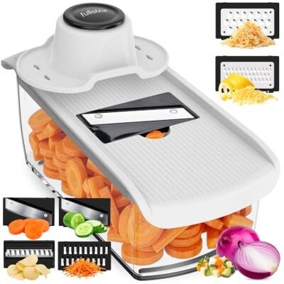 fullstar Pro 6-in-1 Mandoline Gemüsehobel, Julienneschneider und Reibe Küchenhobel mit Scharfen Edelstahlklingen, Schutzhandschuh & Fingerschutz Gurkenhobel für Dünne Scheiben (6-in-1, Weiß) fullstar Pro 6-in-1 Mandoline Gemüsehobel, Julienneschneider und Reibe Küchenhobel mit Scharfen Edelstahlklingen, Schutzhandschuh & Fingerschutz Gurkenhobel für Dünne Scheiben (6-in-1, Weiß)