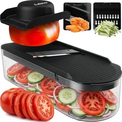 fullstar Essential Mandoline Gemüsehobel und Julienneschneider 2-in-1 Kompakter 0,75-L-Behälter & Fingerschutz Platzsparender Küchenhobel & Gurkenhobel für Dünne Scheiben (2-in-1, Schwarz) fullstar Essential Mandoline Gemüsehobel und Julienneschneider 2-in-1 Kompakter 0,75-L-Behälter & Fingerschutz Platzsparender Küchenhobel & Gurkenhobel für Dünne Scheiben (2-in-1, Schwarz)