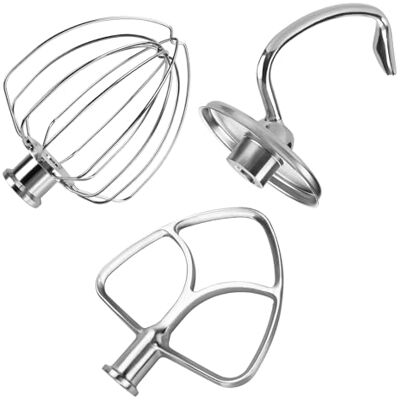 MMOBIEL 3er Zubehör Set aus Edelstahl für KitchenAid 4.3, 4.7/4.8L Artisan & Classic Serie Küchenmaschinen Zubehör von – K45 6-Drahtiger Schneebesen, Flachrührer und Knethaken – Spülmaschinenfest MMOBIEL 3er Zubehör Set aus Edelstahl für KitchenAid 4.3, 4.7/4.8L Artisan & Classic Serie Küchenmaschinen Zubehör von – K45 6-Drahtiger Schneebesen, Flachrührer und Knethaken – Spülmaschinenfest