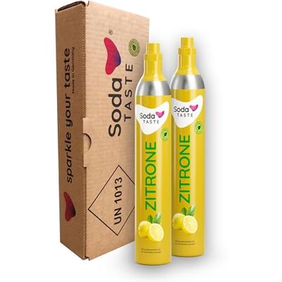 SodaTASTE CO2-Zylinder tauschen 2er-Pack (Refill) für Wassersprudler, mit natürlichem Zitronenaroma, ohne Sirup, für bis zu 120l Sprudelwasser mit Geschmack, zuckerfrei (ACHTUNG: 2 Leerzylinder nötig) SodaTASTE CO2-Zylinder tauschen 2er-Pack (Refill) für Wassersprudler, mit natürlichem Zitronenaroma, ohne Sirup, für bis zu 120l Sprudelwasser mit Geschmack, zuckerfrei (ACHTUNG: 2 Leerzylinder nötig)