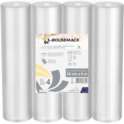 Bolsemack Folienrollen 28cmx6m 4 Rollen Vakuumierbeutel für alle Vakuumierer & Lebensmittel Vakuumiergerät Vacuum bags sehr stark & reißfest Vakuumbeutel lebensmittel BPA-frei Bolsemack Folienrollen 28cmx6m 4 Rollen Vakuumierbeutel für alle Vakuumierer & Lebensmittel Vakuumiergerät Vacuum bags sehr stark & reißfest Vakuumbeutel lebensmittel BPA-frei