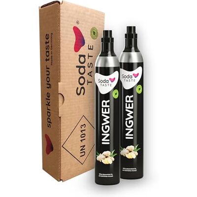 SodaTASTE CO2-Zylinder tauschen 2er-Pack (Refill) für Wassersprudler, mit natürlichem Ingwer-Aroma, ohne Sirup, für bis zu 120l Sprudelwasser mit Geschmack, zuckerfrei (ACHTUNG: 2 Leerzylinder nötig) SodaTASTE CO2-Zylinder tauschen 2er-Pack (Refill) für Wassersprudler, mit natürlichem Ingwer-Aroma, ohne Sirup, für bis zu 120l Sprudelwasser mit Geschmack, zuckerfrei (ACHTUNG: 2 Leerzylinder nötig)