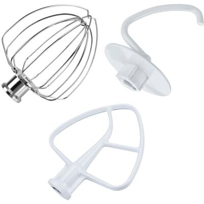 MMOBIEL 3er Zubehör Set für KitchenAid 4.3, 4.7/4.8L Artisan & Classic Serie Küchenmaschinen Zubehör von – Aluminium K45 6-Drahtiger Schneebesen, Flachrührer und Knethaken – Nur Handwäsche MMOBIEL 3er Zubehör Set für KitchenAid 4.3, 4.7/4.8L Artisan & Classic Serie Küchenmaschinen Zubehör von – Aluminium K45 6-Drahtiger Schneebesen, Flachrührer und Knethaken – Nur Handwäsche