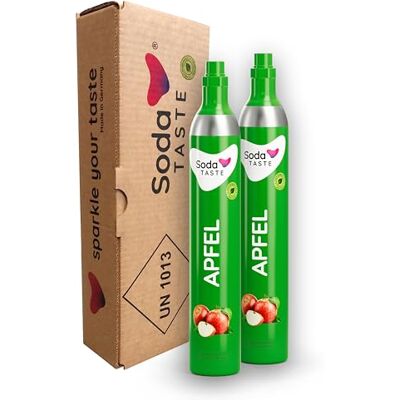 SodaTASTE CO2-Zylinder tauschen 2er-Pack (Refill) für Wassersprudler, mit natürlichem Apfel-Aroma, ohne Sirup, für bis zu 120l Sprudelwasser mit Geschmack, zuckerfrei (ACHTUNG: 2 leere Zylinder nötig) SodaTASTE CO2-Zylinder tauschen 2er-Pack (Refill) für Wassersprudler, mit natürlichem Apfel-Aroma, ohne Sirup, für bis zu 120l Sprudelwasser mit Geschmack, zuckerfrei (ACHTUNG: 2 leere Zylinder nötig)