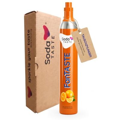 SodaTASTE CO2-Zylinder tauschen (Refill) für Wassersprudler, mit natürlichem FanTASTE-(Orangen-)Aroma, ohne Sirup, für max. 60l Sprudelwasser mit Geschmack, zuckerfrei (ACHTUNG: Leerer Zylinder nötig) SodaTASTE CO2-Zylinder tauschen (Refill) für Wassersprudler, mit natürlichem FanTASTE-(Orangen-)Aroma, ohne Sirup, für max. 60l Sprudelwasser mit Geschmack, zuckerfrei (ACHTUNG: Leerer Zylinder nötig)