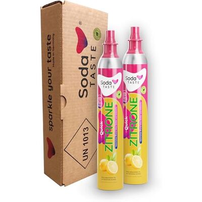 SodaTASTE Quick Zitrone CO2-Zylinder kaufen 2er-Pack (Reservezylinder) für Wassersprudler mit Quick Connect System mit natürlichem Zitronenaroma ohne Sirup, zuckerfrei SodaTASTE Quick Zitrone CO2-Zylinder kaufen 2er-Pack (Reservezylinder) für Wassersprudler mit Quick Connect System mit natürlichem Zitronenaroma ohne Sirup, zuckerfrei