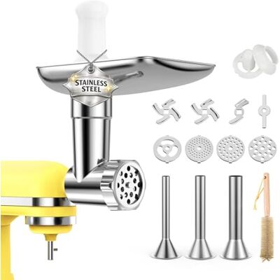 MMOBIEL Fleischwolf Aufsatz Edelstahl für KitchenAid Standmixer Fleischwolf Zubehör mit 4 Mahlscheibe, 3 Wurstfüllhörner, 2 Schleifklingen Spülmaschinenfest Standmixerzubehör für KitchenAid von MMOBIEL Fleischwolf Aufsatz Edelstahl für KitchenAid Standmixer Fleischwolf Zubehör mit 4 Mahlscheibe, 3 Wurstfüllhörner, 2 Schleifklingen Spülmaschinenfest Standmixerzubehör für KitchenAid von