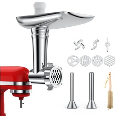 MMOBIEL Fleischwolf Aufsatz für KitchenAid Standmixer Fleischwolf Zubehör mit 4 Mahlscheibe, 2 Wurstfüllhörner, 2 Schleifklingen Standmixerzubehör Kompatibel mit KitchenAid von MMOBIEL Fleischwolf Aufsatz für KitchenAid Standmixer Fleischwolf Zubehör mit 4 Mahlscheibe, 2 Wurstfüllhörner, 2 Schleifklingen Standmixerzubehör Kompatibel mit KitchenAid von