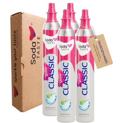 SodaTASTE Quick Classic CO2-Zylinder tauschen 4er-Pack (Refill) für Wassersprudler mit Quick Connect System, für bis zu 240l gesprudeltes Wasser (ACHTUNG: Leerer Zylinder benötigt) SodaTASTE Quick Classic CO2-Zylinder tauschen 4er-Pack (Refill) für Wassersprudler mit Quick Connect System, für bis zu 240l gesprudeltes Wasser (ACHTUNG: Leerer Zylinder benötigt)