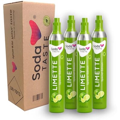 SodaTASTE CO2-Zylinder tauschen 4er-Pack (Refill) für Wassersprudler, mit natürlichem Limettenaroma, ohne Sirup, für bis zu 240l Sprudelwasser mit Geschmack, zuckerfrei (ACHTUNG: 4 Leerzylinder nötig) SodaTASTE CO2-Zylinder tauschen 4er-Pack (Refill) für Wassersprudler, mit natürlichem Limettenaroma, ohne Sirup, für bis zu 240l Sprudelwasser mit Geschmack, zuckerfrei (ACHTUNG: 4 Leerzylinder nötig)