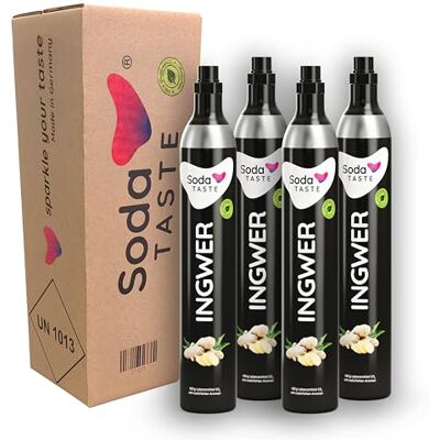 SodaTASTE CO2-Zylinder tauschen 4er-Pack (Refill) für Wassersprudler, mit natürlichem Ingwer-Aroma, ohne Sirup, für bis zu 240l Sprudelwasser mit Geschmack, zuckerfrei (ACHTUNG: 4 Leerzylinder nötig) SodaTASTE CO2-Zylinder tauschen 4er-Pack (Refill) für Wassersprudler, mit natürlichem Ingwer-Aroma, ohne Sirup, für bis zu 240l Sprudelwasser mit Geschmack, zuckerfrei (ACHTUNG: 4 Leerzylinder nötig)