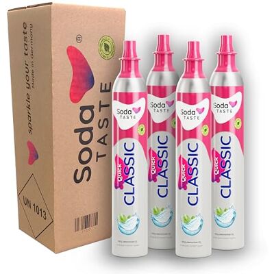 SodaTASTE Quick Classic CO2-Zylinder tauschen 4er-Pack (Refill) für Wassersprudler mit Quick Connect System, für bis zu 240l gesprudeltes Wasser (ACHTUNG: Leerer Zylinder benötigt) SodaTASTE Quick Classic CO2-Zylinder tauschen 4er-Pack (Refill) für Wassersprudler mit Quick Connect System, für bis zu 240l gesprudeltes Wasser (ACHTUNG: Leerer Zylinder benötigt)