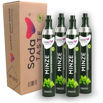 SodaTASTE CO2-Zylinder tauschen 4er-Pack (Refill) für Wassersprudler, mit natürlichem Minz-Aroma, ohne Sirup, für bis zu 240l Sprudelwasser mit Geschmack, zuckerfrei (ACHTUNG: 4 leere Zylinder nötig) SodaTASTE CO2-Zylinder tauschen 4er-Pack (Refill) für Wassersprudler, mit natürlichem Minz-Aroma, ohne Sirup, für bis zu 240l Sprudelwasser mit Geschmack, zuckerfrei (ACHTUNG: 4 leere Zylinder nötig)