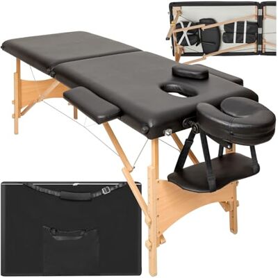 tectake ® Massageliege klappbar mit 2 Zonen, Massagetisch tragbar mit 5cm Polsterung, höhenverstellbare, Mobile Massageliege, Massagebank mit Holzfüßen und Zubehör Tragetasche schwarz tectake ® Massageliege klappbar mit 2 Zonen, Massagetisch tragbar mit 5cm Polsterung, höhenverstellbare, Mobile Massageliege, Massagebank mit Holzfüßen und Zubehör Tragetasche schwarz
