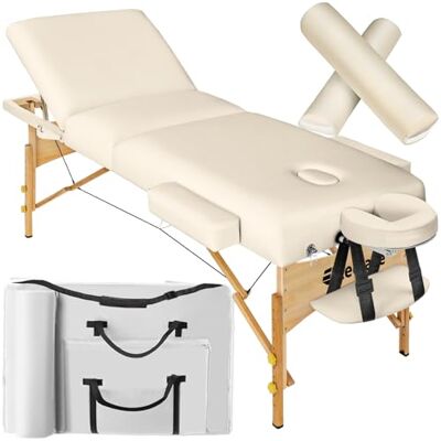tectake ® Mobile Massageliege mit 3 Zonen, klappbar, mit 7,5 cm Polsterung, bis 250 kg belastbar, Massagebank mit Zubehör Tasche, Voll- und Halbrolle, mobiles Möbel für Massage beige tectake ® Mobile Massageliege mit 3 Zonen, klappbar, mit 7,5 cm Polsterung, bis 250 kg belastbar, Massagebank mit Zubehör Tasche, Voll- und Halbrolle, mobiles Möbel für Massage beige
