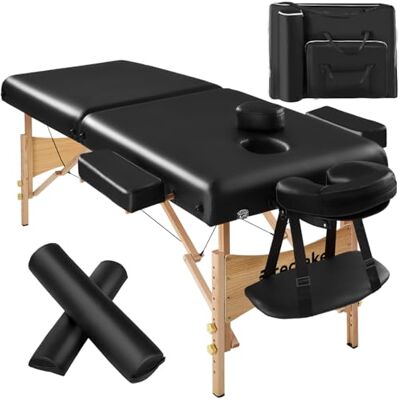 tectake ® Massageliege 2 Zonen, Massageliege klappbar, Massagetisch mit 7,5cm Polsterung, Mobile Behandlungsliege, Kopf- und Armstütze, Massagebank mit Holzfüßen, 2 Rollen, Tragetasche schwarz tectake ® Massageliege 2 Zonen, Massageliege klappbar, Massagetisch mit 7,5cm Polsterung, Mobile Behandlungsliege, Kopf- und Armstütze, Massagebank mit Holzfüßen, 2 Rollen, Tragetasche schwarz