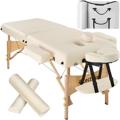 tectake ® Massageliege 2 Zonen, Massageliege klappbar, Massagetisch mit 7,5cm Polsterung, Mobile Behandlungsliege, Kopf- und Armstütze, Massagebank mit Holzfüßen, 2 Rollen, Tragetasche beige tectake ® Massageliege 2 Zonen, Massageliege klappbar, Massagetisch mit 7,5cm Polsterung, Mobile Behandlungsliege, Kopf- und Armstütze, Massagebank mit Holzfüßen, 2 Rollen, Tragetasche beige