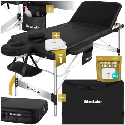 tectake ® Massageliege 3 Zonen, Massagetisch, Massageliege klappbar, höhenverstellbare Aluminium Massageliege, Massagebett tragbar inkl. Zubehör, Kopfstütze, Armlehne, Tragetasche schwarz tectake ® Massageliege 3 Zonen, Massagetisch, Massageliege klappbar, höhenverstellbare Aluminium Massageliege, Massagebett tragbar inkl. Zubehör, Kopfstütze, Armlehne, Tragetasche schwarz