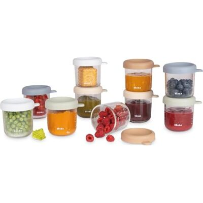 Béaba , Set mit 10 Portionsgläsern zur Aufbewahrung von Babymahlzeiten, bruchsicheres Glas, 100% auslaufsicher, hitze- und kältebeständig, gefriergeeignet, sterilisierbar,Skala, 250 ml, Natural Béaba , Set mit 10 Portionsgläsern zur Aufbewahrung von Babymahlzeiten, bruchsicheres Glas, 100% auslaufsicher, hitze- und kältebeständig, gefriergeeignet, sterilisierbar,Skala, 250 ml, Natural