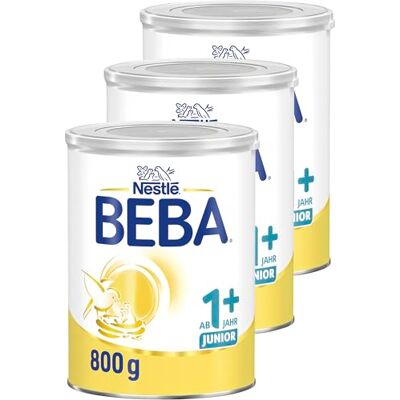 BEBA Junior 1+ Milchgetränk ab dem 1. Geburtstag, Mit HMO, Altersgerecht angepasster Proteingehalt, Nur Laktose, Ohne Palmöl, Ohne Fischöl, Kleinkindnahrung, Baby-Milchpulver, 3er Pack (3 x 800g) BEBA Junior 1+ Milchgetränk ab dem 1. Geburtstag, Mit HMO, Altersgerecht angepasster Proteingehalt, Nur Laktose, Ohne Palmöl, Ohne Fischöl, Kleinkindnahrung, Baby-Milchpulver, 3er Pack (3 x 800g)