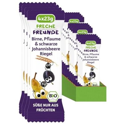 FRECHE FREUNDE Bio Fruchtriegel Birne, Pflaume & schwarze Johannisbeere, Obst Riegel für Babys und Kinder ab 1 Jahr, fruchtiger Snack ohne Zuckerzusatz, vegan, laktosefrei, 6er Pack, 6x (4x 23g) FRECHE FREUNDE Bio Fruchtriegel Birne, Pflaume & schwarze Johannisbeere, Obst Riegel für Babys und Kinder ab 1 Jahr, fruchtiger Snack ohne Zuckerzusatz, vegan, laktosefrei, 6er Pack, 6x (4x 23g)