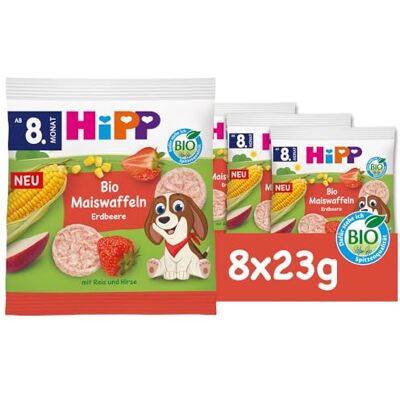 HiPP Bio Maiswaffeln Erdbeere (8 x 23 g), Babysnack ab 8. Monat, glutenfrei, Süße nur aus Obst und Gemüse, ideal für unterwegs & zwischendurch HiPP Bio Maiswaffeln Erdbeere (8 x 23 g), Babysnack ab 8. Monat, glutenfrei, Süße nur aus Obst und Gemüse, ideal für unterwegs & zwischendurch