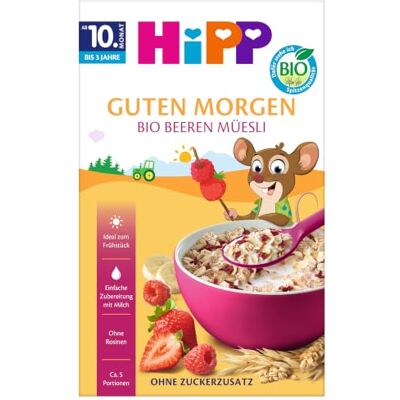 HiPP Bio Beeren-Müesli (8 x 200g), ab 12. Monat, mit wertvollem Vollkorngetreide, ohne Zuckerzusatz, ohne Rosinen, besonders feine Stückchen leicht zu kauen, ideal für erste Selbstlöffelversuche HiPP Bio Beeren-Müesli (8 x 200g), ab 12. Monat, mit wertvollem Vollkorngetreide, ohne Zuckerzusatz, ohne Rosinen, besonders feine Stückchen leicht zu kauen, ideal für erste Selbstlöffelversuche