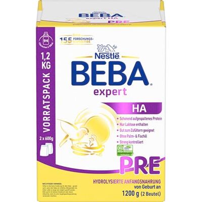 BEBA expert HA PRE Hydrolysierte Anfangsnahrung, Anfangsmilch von Geburt an, Babynahrung, Baby-Milchpulver, Vorratspack 1er Pack (1 x 1200g) BEBA expert HA PRE Hydrolysierte Anfangsnahrung, Anfangsmilch von Geburt an, Babynahrung, Baby-Milchpulver, Vorratspack 1er Pack (1 x 1200g)