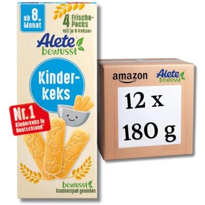 Alete bewusst Kinderkeks, ab dem 8. Monat, Butterkeks aus Weizen für Kinder, handlich verpackte Kekse als kleiner Snack, perfekt für unterwegs & zwischendurch, 12 x 180 g Alete bewusst Kinderkeks, ab dem 8. Monat, Butterkeks aus Weizen für Kinder, handlich verpackte Kekse als kleiner Snack, perfekt für unterwegs & zwischendurch, 12 x 180 g