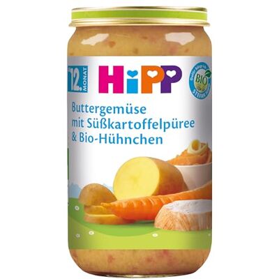 HiPP Buttergemüse mit Süßkartoffelpüree und Bio-Hühnchen (6 x 250g), Kindermenü ab 12 Monaten, salzarm, stückig zum Kauenlernen, mit Omega-3 HiPP Buttergemüse mit Süßkartoffelpüree und Bio-Hühnchen (6 x 250g), Kindermenü ab 12 Monaten, salzarm, stückig zum Kauenlernen, mit Omega-3