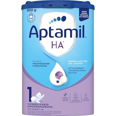 Aptamil HA 1 – Anfangsmilch von Geburt an, Mit DHA, Nur Laktose, Ohne Palmöl, Babynahrung, Milchpulver, 1 x 800 g Aptamil HA 1 – Anfangsmilch von Geburt an, Mit DHA, Nur Laktose, Ohne Palmöl, Babynahrung, Milchpulver, 1 x 800 g