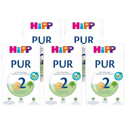 HiPP 2 PUR Folgemilch (5 x 500g), nach dem 6. Monat, mit hochwertigem Milchfett aus Bio-Vollmilch, ohne Palmöl, mit wichtigen Vitaminen & Nährstoffen und Omega 3 (DHA, ALA) HiPP 2 PUR Folgemilch (5 x 500g), nach dem 6. Monat, mit hochwertigem Milchfett aus Bio-Vollmilch, ohne Palmöl, mit wichtigen Vitaminen & Nährstoffen und Omega 3 (DHA, ALA)