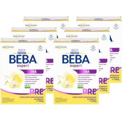 BEBA expert HA PRE Hydrolysierte Anfangsnahrung, Anfangsmilch von Geburt an, Patentiertes Produkt, Ohne Palmöl, Ohne Fischöl, Babynahrung, Baby-Milchpulver, 6er Pack (6 x 550g) BEBA expert HA PRE Hydrolysierte Anfangsnahrung, Anfangsmilch von Geburt an, Patentiertes Produkt, Ohne Palmöl, Ohne Fischöl, Babynahrung, Baby-Milchpulver, 6er Pack (6 x 550g)