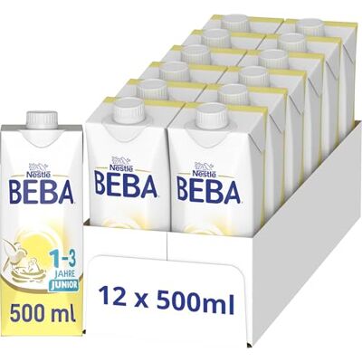 BEBA Junior 1-3 Jahre Milchgetränk trinkfertig, Mit HMO, Altersgerecht angepasster Proteingehalt, Ohne Palmöl, Ohne Fischöl, Kleinkindnahrung, 12er Pack (12 x 500ml) BEBA Junior 1-3 Jahre Milchgetränk trinkfertig, Mit HMO, Altersgerecht angepasster Proteingehalt, Ohne Palmöl, Ohne Fischöl, Kleinkindnahrung, 12er Pack (12 x 500ml)