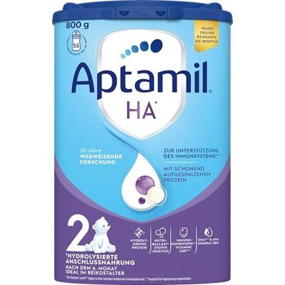 Aptamil HA 2 – Anschlussnahrung nach dem 6. Monat, Mit Omega 3 & 6, DHA, ARA & ALA, Nur Laktose, Ohne Palmöl, Babynahrung, Milchpulver, 1 x 800g Aptamil HA 2 – Anschlussnahrung nach dem 6. Monat, Mit Omega 3 & 6, DHA, ARA & ALA, Nur Laktose, Ohne Palmöl, Babynahrung, Milchpulver, 1 x 800g