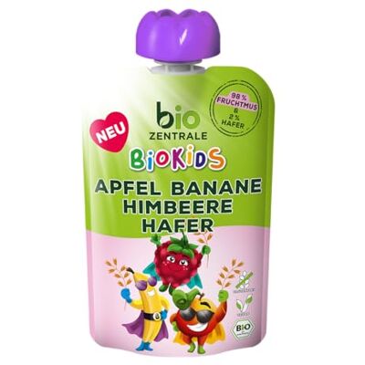 bioZentrale BioKids Fruchtmus Apfel Banane Himbeere Hafer 12 x 90g Fruchtiger Snack ohne Zuckerzusatz Vegan bioZentrale BioKids Fruchtmus Apfel Banane Himbeere Hafer 12 x 90g Fruchtiger Snack ohne Zuckerzusatz Vegan