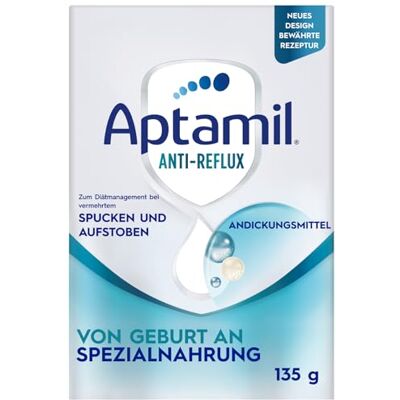 Aptamil Anti-Reflux Komplettnahrung von Geburt an, Zum Diät Management, Bei Spucken und Aufstoßen, Babynahrung, Milchpulver, 6x 135 g Aptamil Anti-Reflux Komplettnahrung von Geburt an, Zum Diät Management, Bei Spucken und Aufstoßen, Babynahrung, Milchpulver, 6x 135 g