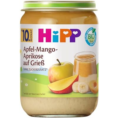 HiPP Apfel-Mango-Aprikose auf Grieß, ab 10. Monat, (6x190g) HiPP Apfel-Mango-Aprikose auf Grieß, ab 10. Monat, (6x190g)