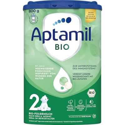 Aptamil Bio 2 – Unsere Bio-Folgemilch nach dem 6. Monat – Mit Omega 3, DHA & ALA, ohne Palmöl, Babynahrung, Milchpulver, 1x 800 g Aptamil Bio 2 – Unsere Bio-Folgemilch nach dem 6. Monat – Mit Omega 3, DHA & ALA, ohne Palmöl, Babynahrung, Milchpulver, 1x 800 g