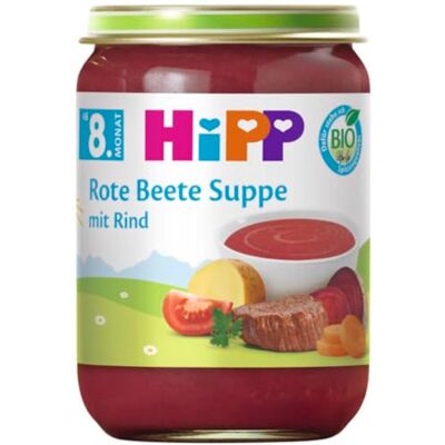HiPP Bio Rote Beete Suppe mit Rind (6 x190g), ab 8. Monat, ohne Zusatz von Salz, glutenfrei, mit Omega 3 HiPP Bio Rote Beete Suppe mit Rind (6 x190g), ab 8. Monat, ohne Zusatz von Salz, glutenfrei, mit Omega 3