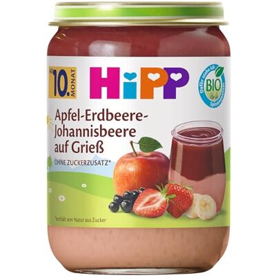 HiPP Apfel-Erdbeere-Johannisbeere auf Grieß, ab 10. Monat, (6x190g) HiPP Apfel-Erdbeere-Johannisbeere auf Grieß, ab 10. Monat, (6x190g)