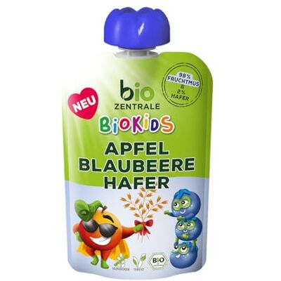 bioZentrale BioKids Quetschies Apfel Banane Blaubeere Hafer 12 x 90g Veganer Frucht-Hafer-Snack Fruchtmus ohne Kristallzuckerzusatz bioZentrale BioKids Quetschies Apfel Banane Blaubeere Hafer 12 x 90g Veganer Frucht-Hafer-Snack Fruchtmus ohne Kristallzuckerzusatz