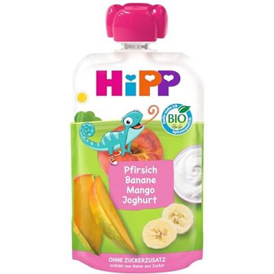 HiPP Pfirsich Banane Mango mit Joghurt, Quetschie ab 1 Jahr, 8 x 100g HiPP Pfirsich Banane Mango mit Joghurt, Quetschie ab 1 Jahr, 8 x 100g
