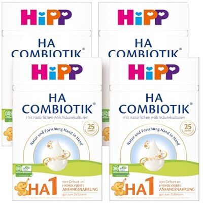 HiPP HA 1 Combiotik (4 x 600g), hydrolysierte Anfangsmilch von Geburt an, mit natürlichen Milchsäurekulturen, für sensible Immunsysteme HiPP HA 1 Combiotik (4 x 600g), hydrolysierte Anfangsmilch von Geburt an, mit natürlichen Milchsäurekulturen, für sensible Immunsysteme