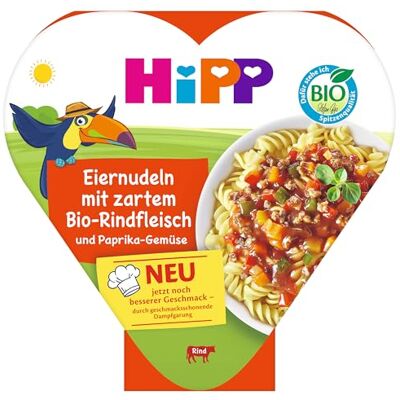 HiPP Bio Eiernudeln mit zartem Bio-Rindfleisch und Paprika-Gemüse (6 x 250g), Kindermenü ab 1 Jahr, schonend dampfgegart, kindgerecht gewürzt HiPP Bio Eiernudeln mit zartem Bio-Rindfleisch und Paprika-Gemüse (6 x 250g), Kindermenü ab 1 Jahr, schonend dampfgegart, kindgerecht gewürzt